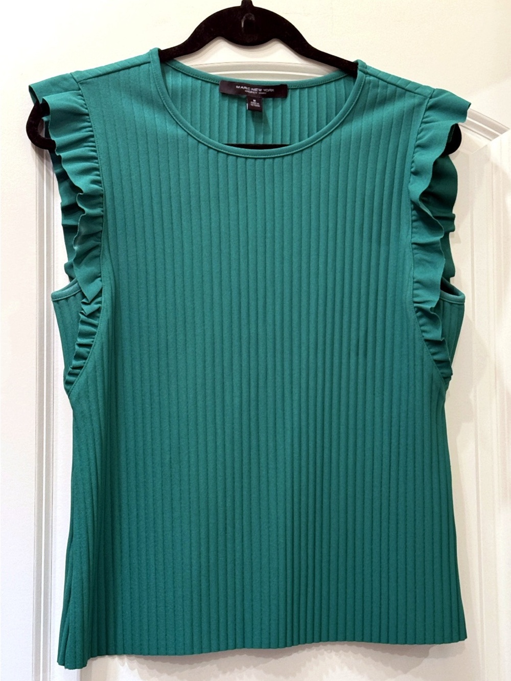 Marc New York Emerald Green Ribbed Ruffle Sleeve Top Size M